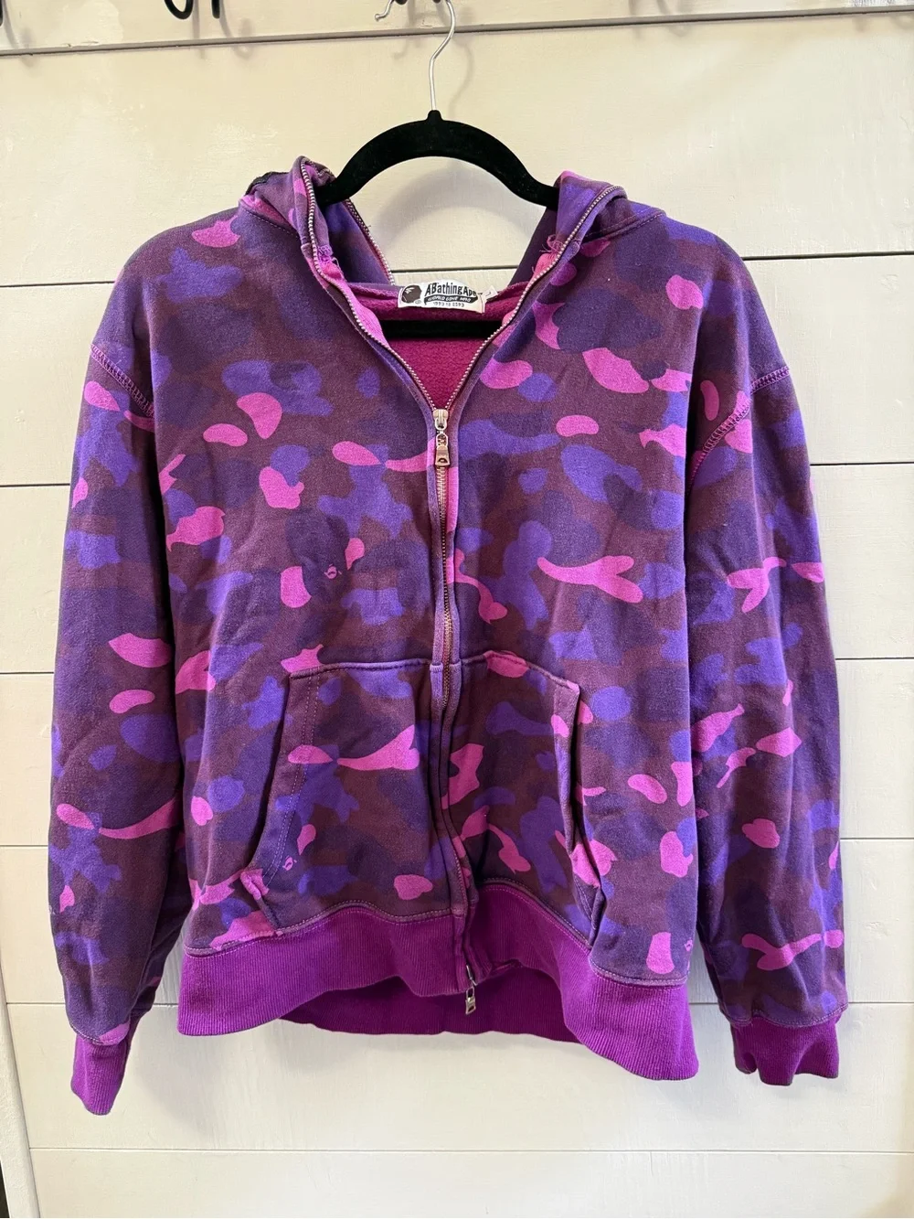 A Bathing Ape Purple Camo Shark Full Zip Hoodie BAPE Authentic Large